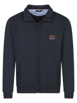 Sweat marine côtelé avec un col montant zippé et des manches longues