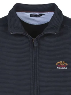 Sweat marine côtelé avec un col montant zippé et des manches longues