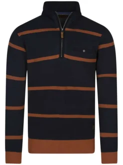 Sweat marine en coton avec des rayures rouille et un col camionneur