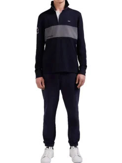 Sweat marine et gris uni avec une coupe droite, col polo et à manches longues