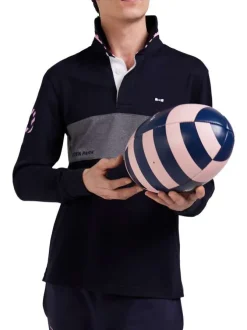 Sweat marine et gris uni avec une coupe droite, col polo et à manches longues