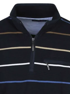 Sweat marine rayé coupe ajustée col camionneur avec une fermeture zippée
