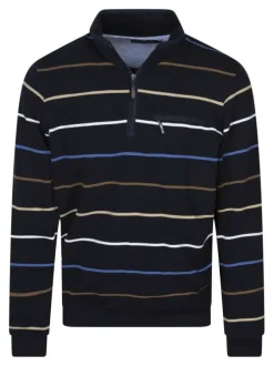 Sweat marine rayé coupe ajustée col camionneur avec une fermeture zippée