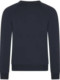 Sweat marine uni avec écusson cousu col rond