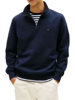 Sweat marine uni avec un col camionneur zippé et des manches longues