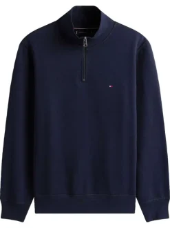 Sweat marine uni avec un col camionneur zippé et des manches longues