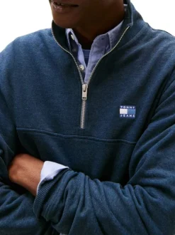 Sweat marine uni avec une coupe droite et un col camionneur