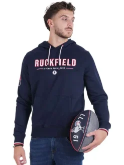 Sweat marine uni avec une coupe droite un col à capuche et des manches longues