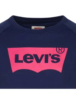 Sweat marine uni coupe droite avec logo batwing col rond à manches longues