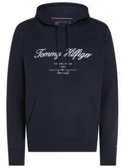 Sweat marine uni coupe droite avec un col à capuche et poche kangourou