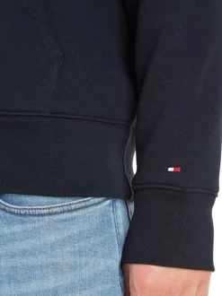Sweat marine uni coupe droite avec un col à capuche et poche kangourou