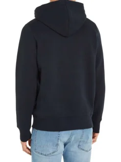 Sweat marine uni coupe droite avec un col à capuche et poche kangourou