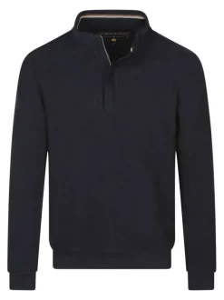 Sweat marine uni coupe droite col camionneur avec logo brodé sur la manche