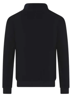 Sweat marine uni coupe droite col camionneur avec logo brodé sur la manche