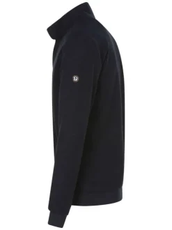 Sweat marine uni coupe droite col camionneur avec logo brodé sur la manche
