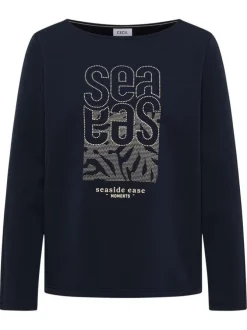 Sweat marine uni pourvu d'une coupe droite et d'un col bateau