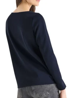 Sweat marine uni pourvu d'une coupe droite et d'un col bateau