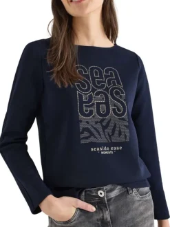 Sweat marine uni pourvu d'une coupe droite et d'un col bateau