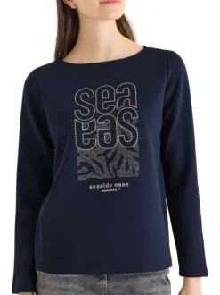 Sweat marine uni pourvu d'une coupe droite et d'un col bateau