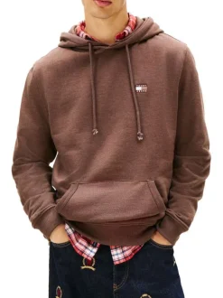 Sweat marron uni avec une coupe droite et un col à capuche
