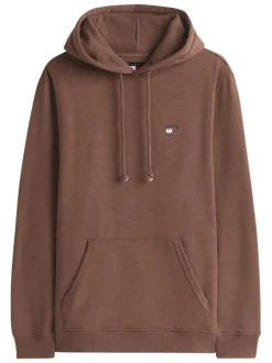 Sweat marron uni avec une coupe droite et un col à capuche