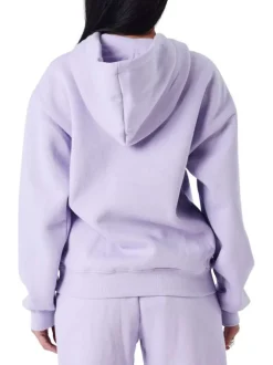 Sweat mauve pourvu d'un col à capuche et du logo de la marque