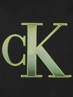 Sweat noir avec une coupe regular fit un col rond et monogramme vert brodé