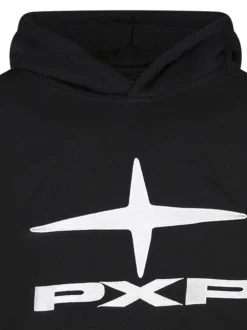 Sweat noir brodé col à capuche et élastiqué aux manches et à la taille