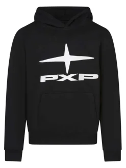 Sweat noir brodé col à capuche et élastiqué aux manches et à la taille