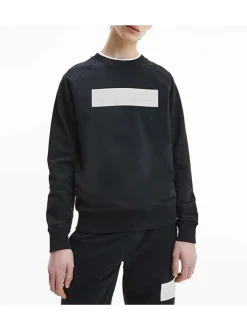 Sweat noir en coton uni coupe droite col rond