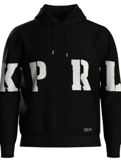 Sweat noir imprimé avec une coupe droite et à capuche ajustable