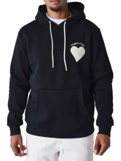 Sweat noir imprimé à coupe ample avec col à capuche et poches kangourou