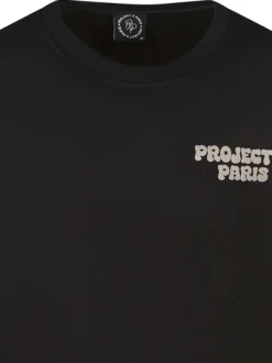 Sweat noir imprimé dans le dos col rond avec marque sur le devant