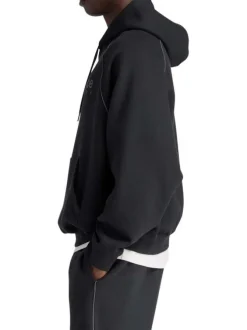 Sweat noir imprimé logo avec une coupe droite et un col à capuche