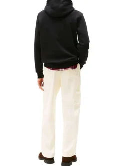 Sweat noir motif fantaisie pourvu d'un col à capuche avec cordons de serrage