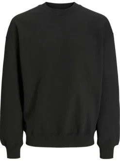 Sweat noir uni avec une coupe droite un col rond et des manches longues