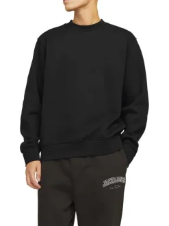 Sweat noir uni avec une coupe droite un col rond et des manches longues