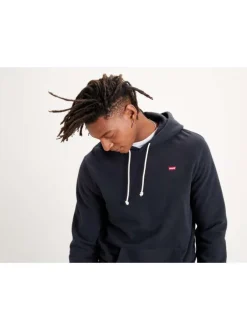 Sweat noir uni à capuche avec logo de la marque