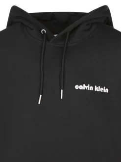 Sweat noir uni à coupe droite avec un col à capuche et imprimé logo