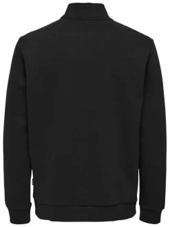 Sweat noir uni en coton mélangé avec une coupe droite et un col camionneur
