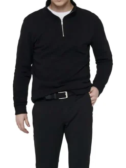 Sweat noir uni en coton mélangé avec une coupe droite et un col camionneur