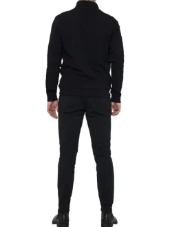 Sweat noir uni en coton mélangé avec une coupe droite et un col camionneur