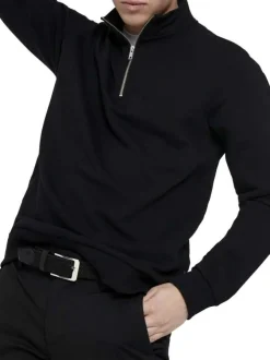 Sweat noir uni en coton mélangé avec une coupe droite et un col camionneur