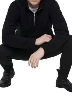 Sweat noir uni en coton mélangé avec une coupe droite et un col camionneur