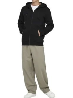 Sweat noir uni en coton mélangé avec une coupe droite et un col à capuche