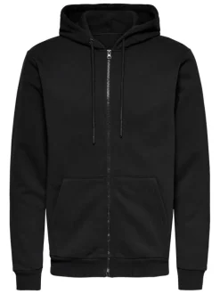 Sweat noir uni en coton mélangé avec une coupe droite et un col à capuche