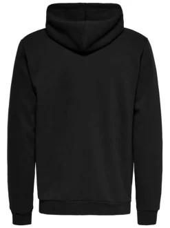Sweat noir uni en coton mélangé avec une coupe droite et un col à capuche