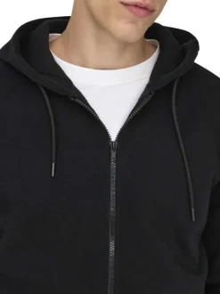 Sweat noir uni en coton mélangé avec une coupe droite et un col à capuche