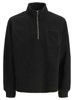 Sweat noir uni en sherpa avec des manches longues et un col camionneur