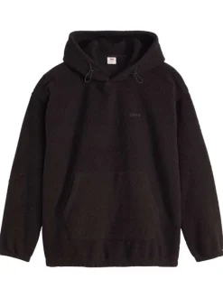 Sweat noir uni en sherpa avec une coupe droite et un col à capuche